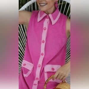 Atlantic- Pacific x LAKE Pink Terry Darcy Sleeveless Dress- lychee